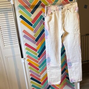 Levi's White Jeans with Pink Accents